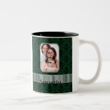 Dark green damask photo template mug