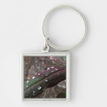 Dark Green Fireweed Leaf with Water Droplets Keychains