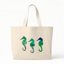 Dark Green  Watercolor Seahorses Tote Bag