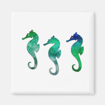 Dark Green Watercolor Seahorses Magnets
