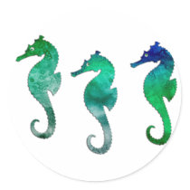 Dark Green Watercolor Seahorses