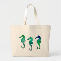 Dark Green  Watercolor Seahorses Tote Bag