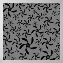 Dark Grey and Black Floral Design. Poster