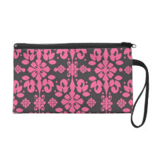 dark grey and pink damask funky wristlet