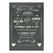 Dark Grey Chalkboard Wedding Invitation with heart