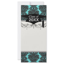 dark grey on aqua blue flourish damask customised rack card