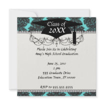 dark grey on tiffany blue flourish damask personalised invites