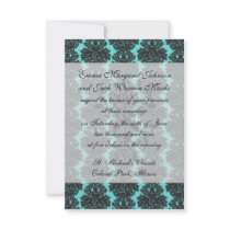 dark grey on tiffany blue flourish damask pattern custom invites