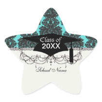 dark grey on tiffany blue flourish damask pattern stickers