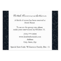 Dark Navy Floral Damask Hotel Accommodation Cards Business Card