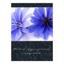 Dark Navy Floral Damask Wedding Invitation