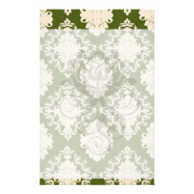 dark olive green cream romantic damask personalized stationery