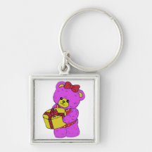 Dark Pink and Yellow Teddy Bear for Girls Keychains