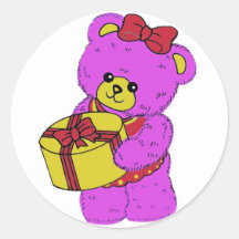 Dark Pink and Yellow Teddy Bear for Girls Round Stickers