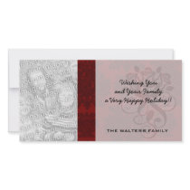 dark red bold damask design personalized photo card