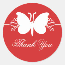 Dark Red Butterfly Swirls Thank You Stickers