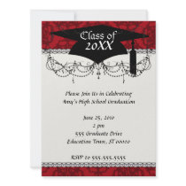 dark red on red damask two tone pattern graduation custom invite