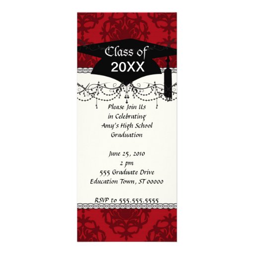 dark red on red damask two tone pattern graduation personalised announcements