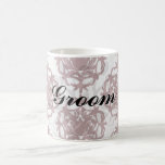 dark red on white leafy damask pattern mug