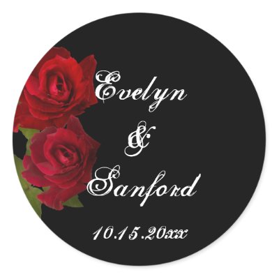 Dark red roses gothic wedding favour name tag labe stickers by FidesDesign