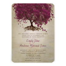 Dark Sangria Heart Leaf Tree Wedding Invites