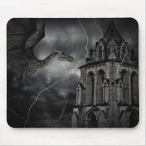 Dark stormy night gothic fantasy dragon mousepads