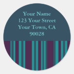 dark teal and purple striped address labels round stickers