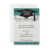 dark teal blue green distressed damask personalised invitation