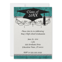dark teal blue green distressed damask personalized announcements