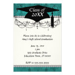 dark teal blue green distressed damask personalised invitation