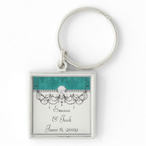 dark teal blue green distressed damask keychains
