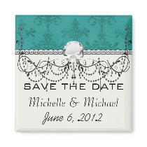 dark teal blue green distressed damask magnets