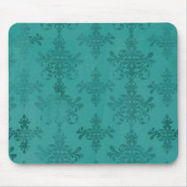 dark teal blue green distressed damask mouse mat