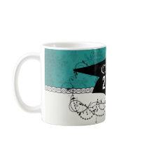 dark teal blue green distressed damask coffee mug
