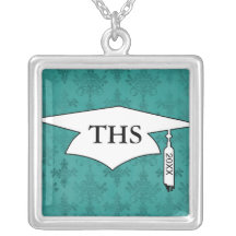 dark teal blue green distressed damask custom jewelry