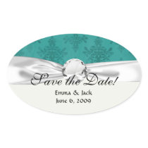 dark teal blue green distressed damask oval stickers