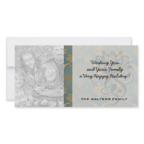 dark teal green and gold damask.ai custom photo card