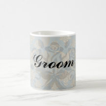 dark teal green and gold damask mugs
