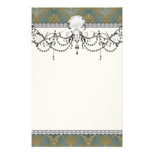 dark teal green and gold damask personalised stationery