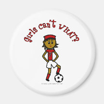 Dark Womens Soccer in Red Uniform Magnets