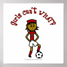 Dark Womens Soccer in Red Uniform Posters