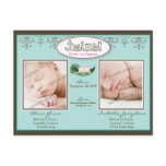 Darling Twin Girls Aqua Birth/Baby Announcement postcards