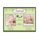 Darling Twin Girls Lime Birth/Baby Announcement postcards