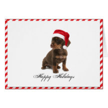 Daschund Puppy Dog in Santa Hat Christmas Card