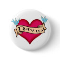 David - Custom Heart Tattoo T-shirts & Gifts buttons
