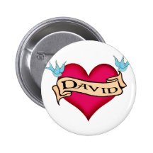 David - Custom Heart Tattoo T-shirts & Gifts Buttons