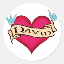 David - Custom Heart Tattoo T-shirts & Gifts Round Stickers