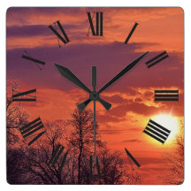 Dawn Sunrise & Tree Branches Nature Art Wallclocks