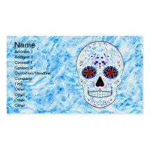 Day of the Dead Sugar Skull - Baby Blue Fractal Business Card Template