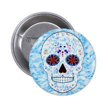Day of the Dead Sugar Skull - Baby Blue Fractal Button